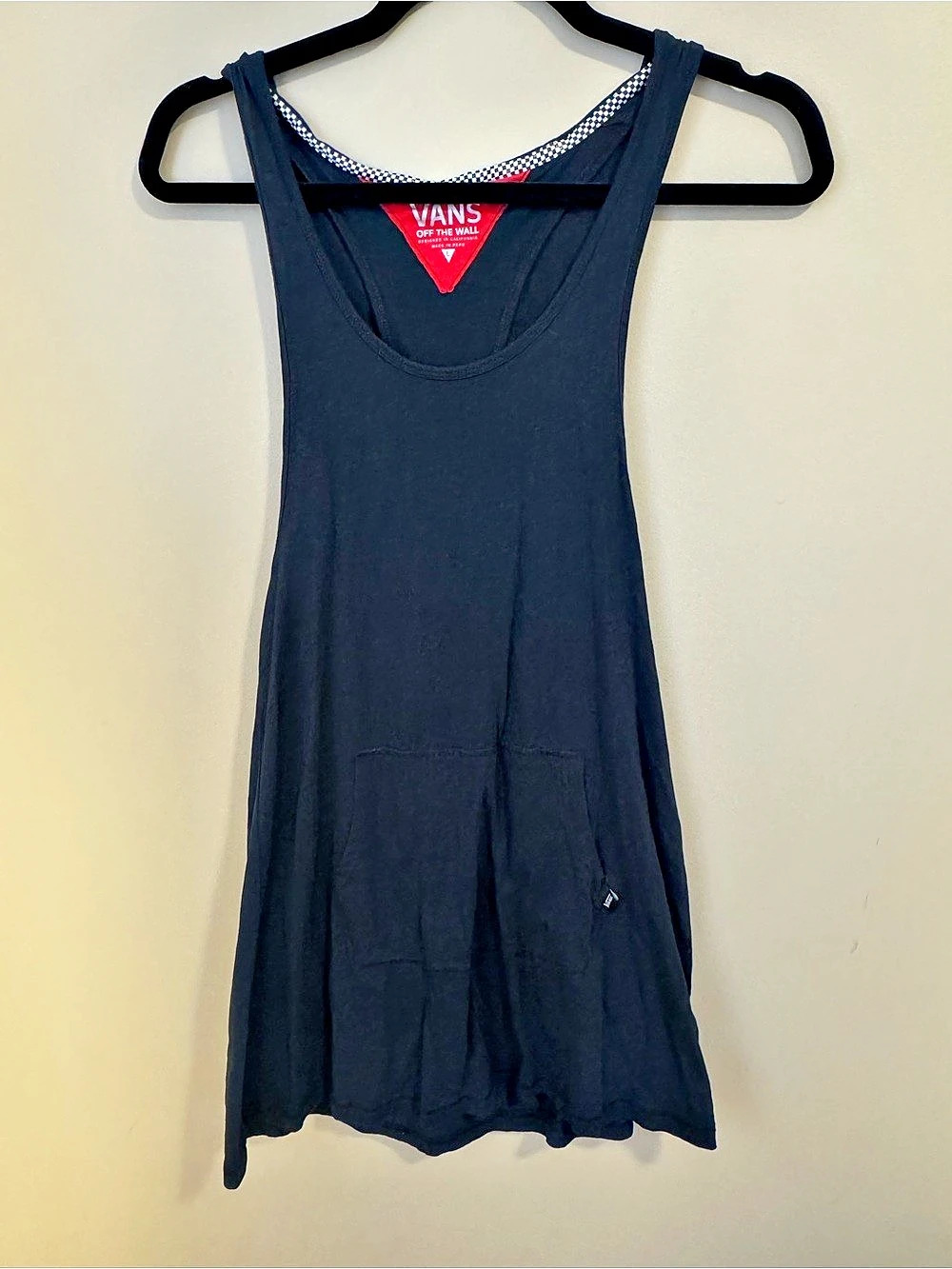 VANS OFF THE WALL Women's Racerback Hooded Tank Tunic Black Large L